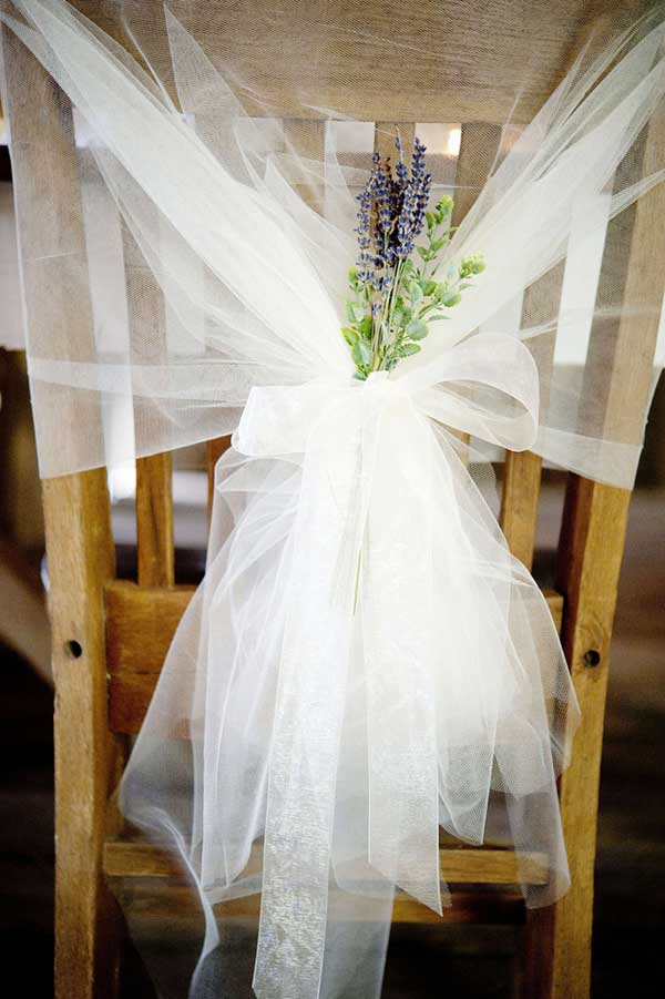 Adorable chair decoration ideas! - weddingfor1000.com netting and lavender