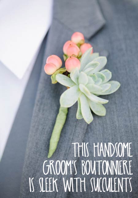 this handsome groom's boutonniere  is sleek with succulents