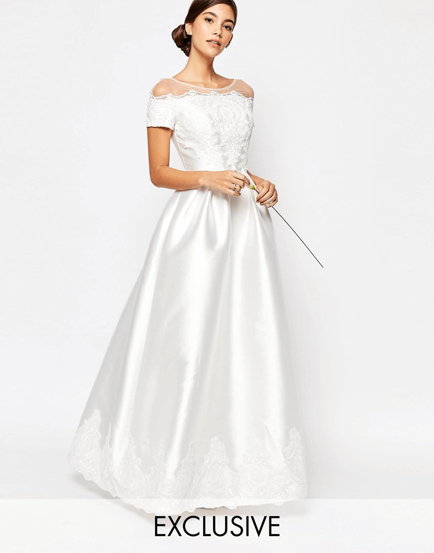 This elegant neckline is just stunning - and your wedding dress budget can afford it!