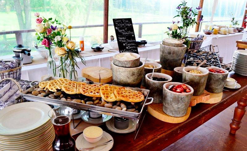A waffle bar makes a fun food station for a breakfast or brunch wedding!